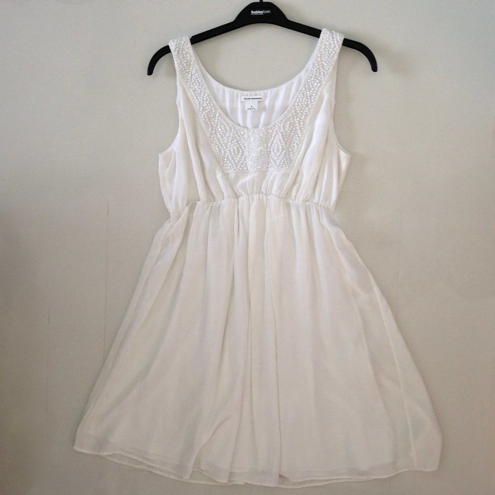 CLUB MONOCO White Embellished Dress Sz 8 Empire Waist 100% Silk